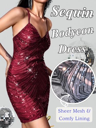 Image of Kaei&Shi Sequin Mini Dress,V Neck Spaghetti Strap Sparkly Prom Dresses for Women,Sexy Birthday Outfit HOCO Cocktail Nye Party