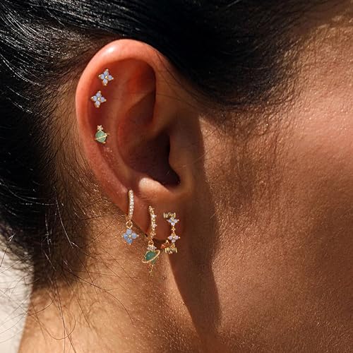 Sterling Silver Post Earrings for Women - Hypoallergenic Cartilage Earrings Dainty 14K Gold Plated Stud Huggie Hoop Earrings Dangle Chain Earrings Gold Jewelry2