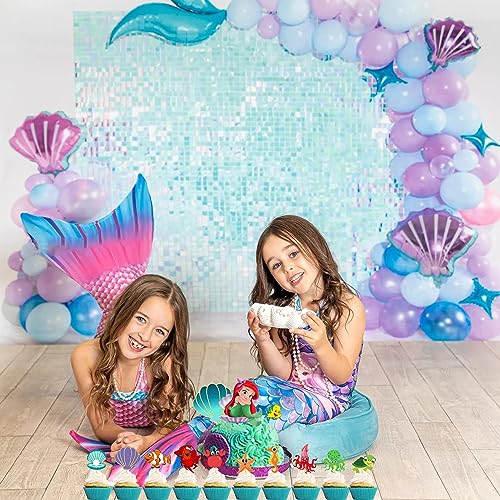 Image of Party Propz Mermaid Cake Topper-Set Of 24Pcs Cake Toppers For Cake Decoration|Happy Birthday Cake Topper|Mermaid Theme Birthday Decorations|Ariel Little Mermaid Cupcake Toppers|Cake Decoration Items