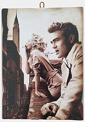 Cuadro de estilo vintage Marilyn Monroe & James Dean de colección, impresión sobre madera, 40 x 30 cm.
