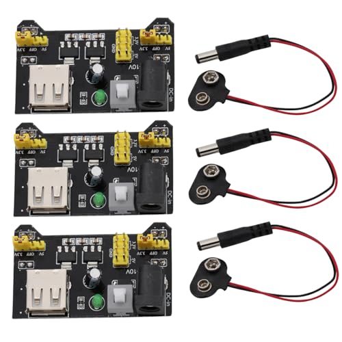 Heevhas 3PCS MB102 3,3 V/ 5 V módulo de fuente de alimentación de placa de pruebas sin soldadura Módulo de poder + 3PCS 9V 5,5 mm * 2,1mm Conector de DC Hebilla del clip de la batería