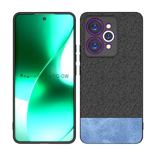 Image of Kapa Soft Fabric & Leather Hybrid Protective Back Cover for Realme 15 Pro 5G | Shockproof Slim Hard Anti Slip Back Case (Black,Blue)