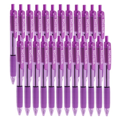 Writon Retractable Ballpoint Pens, Comfort Grip, 1.0mm Medium Point, Purple Ink, 24 Pack