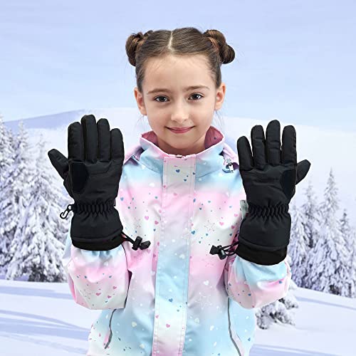 Andorra Child's Gloves 2-Tone Waterproof Geometric Cotton Toddler Ski Gloves,Black,L(10-12 Years) #TOP5