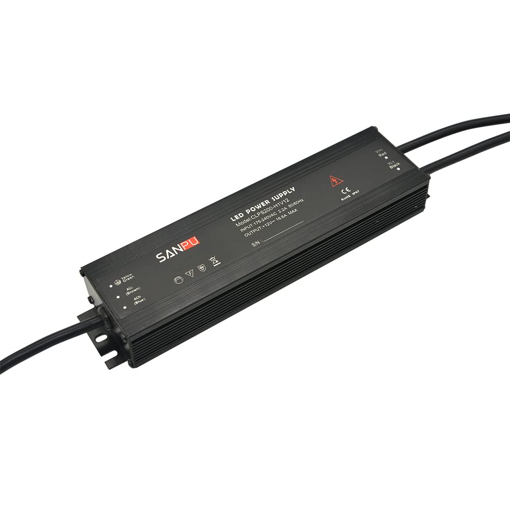 Impermeabile 12 Volt LED Alimentatore 12V DC 200W 16A IP67 220V AC-DC Illuminazione Trasformatore Driver 12VDC Sottile Alluminio (SANPU CLPS200-H1V12)
