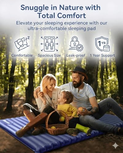 Image of Hikenture Double Sleeping Pad for Camping, Ultralight 4 inch Extra-Thick Camping Mattress 2 Person, Inflatable Backpacking Sleeping Mat, Hiking Air Mattress for Tent (Navy Footpump 79x55in)