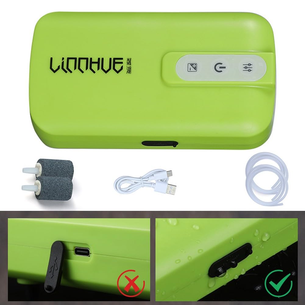 DAZZLEEX Aquarium Batterie Luftpumpe, Angeln Sauerstoff Luftpumpe, Silent Sauerstoff Luftpumpe USB 2600mA 40h Akkulaufzeit