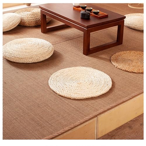 PIDUDU Handgefertigtes gewebtes Bodenkissen, Hockerkissen, rundes Rattan-Sitzkissen, Tatami-Kissen, Yogamatte, dicke Matte, Meditationsmatte, Wurfkissen für Zuhause, Büro, Garten, Innen- und