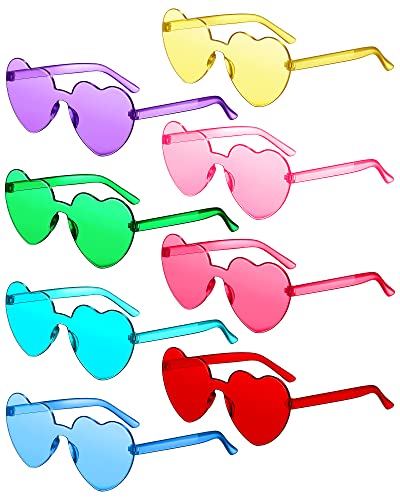 EBOOT 8 Pairs Kids Heart Shaped Sunglasses Rimless Transparent Candy Color Eyewear Vintage Rainbow Sunglasses Bulk