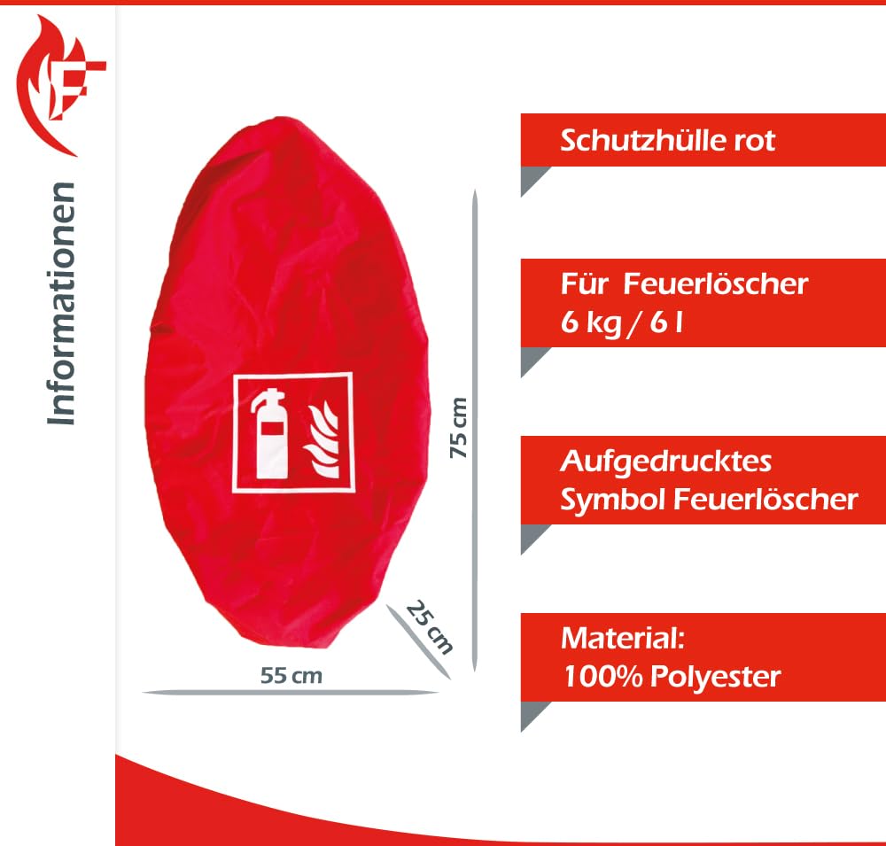 6kg Pulver Feuerlöscher mit Ständer und roter Schutzhaube mit Prüfnachweis und Manometer