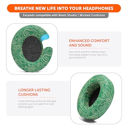 Image of WC Wicked Cushions Replacement Ear Pads for Beats Studio 2 & 3 (B0501, B0500) Wired & Wireless | Does NOT Fit Beats Solo | Softer PU Leather, Enhanced Foam & Stronger Adhesive | Emerald Tide
