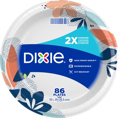 Image of Dixie Paper Plates, 10 Inch, 86 Count Pack of 2 | 2X Stronger | Microwave-Safe | Soak-Proof | Cut Resistant