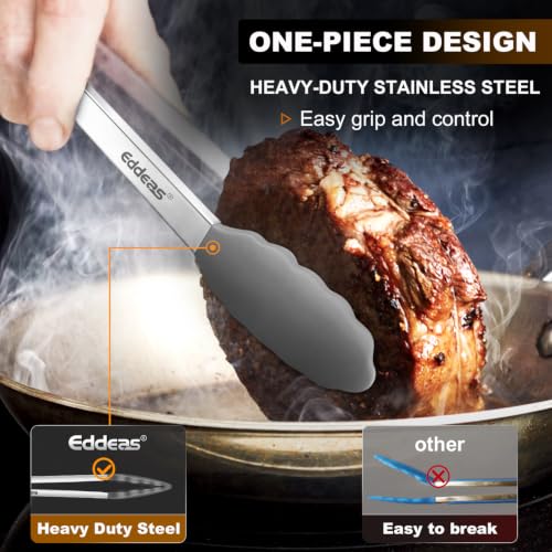 Image of Tongs For Cooking - Silicone Metal Kitchen Tong 7 inch 9 inch & 12 inch Grey