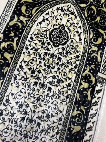 Image of Janamaz Prayer Mat Turkey Soft Velvet | Namaz Mat, Janimaz Namaz Aasan, Islamic Prayer Rug for Salah | 70x110 CM (Printed White8)