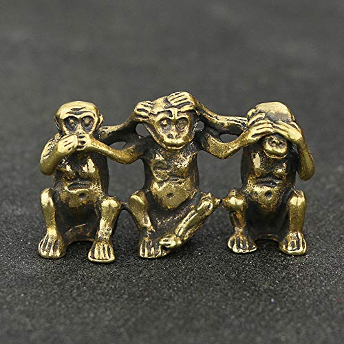 Rétro en laiton créatif mignon 3 singes statue pour égayer un bureau terne
