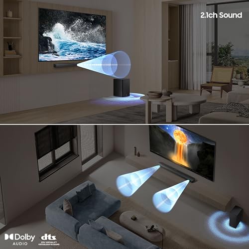 Image of Samsung 300 W 2.1 ch Soundbar with Dolby Audio | DTS Virtual:X | Bass Boost | 3D surround sound | HDMI ARC | Optical In | Bluetooth | USB Music Playback | Wireless Subwoofer (HW-B45EF /XL, Titan Black)