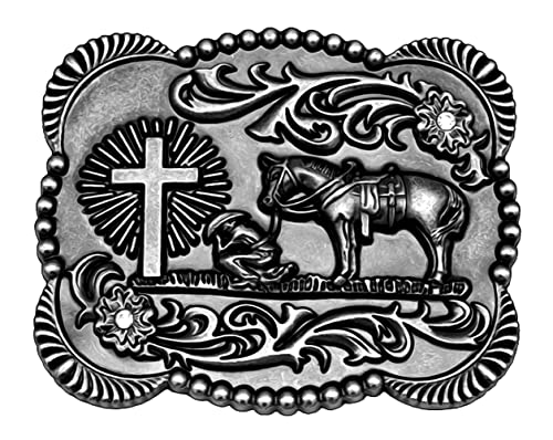 Image of Moranse Cross Cowboy Kneeling Prayer Horse Zinc Alloy Belt Buckles