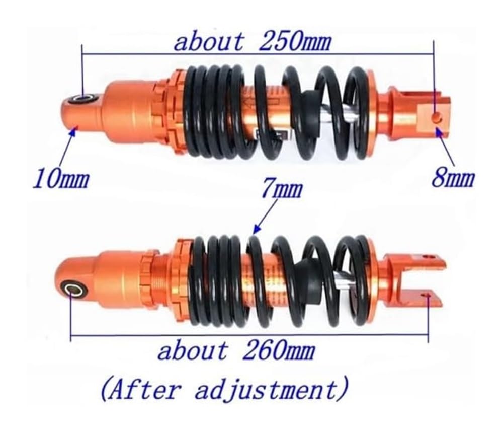 Amortisseur arrière Universel de Moto, Longueur réglable de 250 à 260mm, Suspension de Moto Compatible avec Un Seul (Noir)