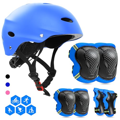 FAYITING Casque Genouillères Enfant Ensemble de Protections, Kit de Protection Roller Enfant, Casque Ajustable Coudières Genouillère Protège-Poignets...