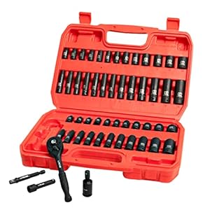 LLNDEI 1/4”Drive Impact Socket Set, 52 PCS Mechanic Tool Set with 72-Tooth Ratchet & Adapter, CR-V, Metric and SAE…