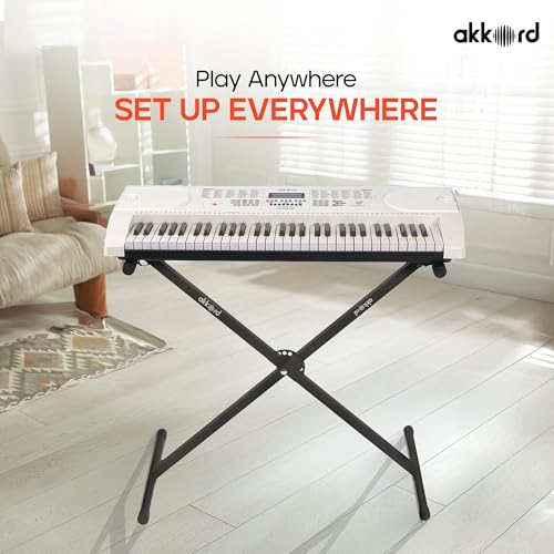 Image of Akkord Single X Adjustable Keyboard Stand for 61-Keys Keyboard - Foldable, Heavy-Duty Steel Frame, Non-Slip Rubber Caps, Secure Locking Pin, Height Adjustable for Digital Piano & MIDI Keyboards