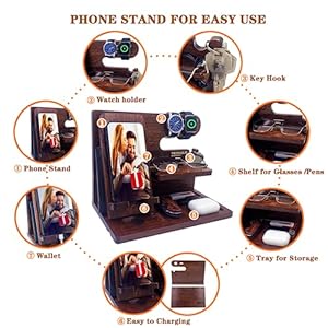 Giftsformenwomenbrotherbossboyfriendhimnightstandorganizergiftsfordadfromdaughtersonwoodphonedockingstationdarkbrown Urban Country Home Decor Gifts for men women brother boss boyfriend him nightstand organizer gifts for dad from daughter son wood phone docking station dark brown urban country home decor