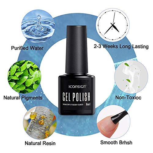 ICONSIGN Women Gift Gel Nail Polish kit - 6 Colors Nail Polish set with Base Coat and Top Coat, Pink-Orange/Lillac/White/Purple/Light/brown/Pink Soak Off Gel Nail Polish for Nail DIY Home