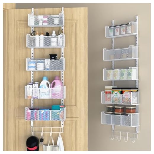 23+ Essential Tips for Organizing Your Medicine Cabinet 4 VyGrow Over The Door Organizer, Metal Door Organizer Hanging with 5 Adjustable Baskets and Coat Hook, Behind The Door Storage for Bedroom Closet Bathroom Pantry Cabinet Kitchen, White