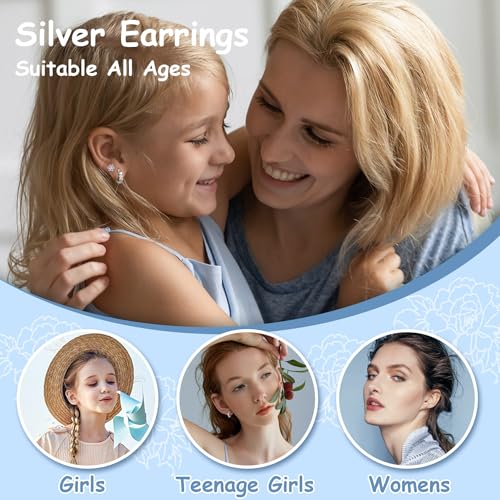 YADOCA 𝟵𝟮𝟱 𝗦𝘁𝗲𝗿𝗹𝗶𝗻𝗴 𝗦𝗶𝗹𝘃𝗲𝗿 Earrings for Girls Women - Hypoallergenic Cute Kids Toddler Earrings - Cubic Zirconia Earrings Studs Hoop Set for Sensitive Ears2
