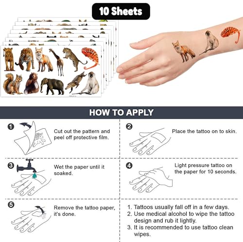 Meoisdabest 110 Pcs Realistic Wildlife Jungle Animal Temporary Tattoos Sticker Reptile Woodland Jungle Birthday Party Decorations Supplies Favors Gifts Boys Girls Safari Zoo Cute Fake Tattoo School Reward Themed thumb #6