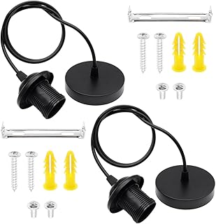 E27 Porte Lampe Suspension,2Pcs Cable Suspension Luminaire Avec Anneau à Vis et Câble Réglable 100cm Pour Suspensions au Plafond (Noir)