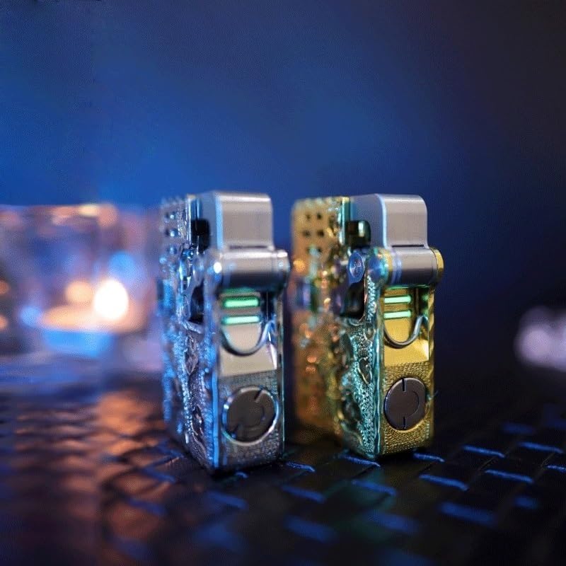 Encendedor mecánico retro con diseño de engranajes dorado miniatura 2