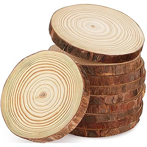 Binswloo Natural Wood Slices, 12 Pcs 10-12cm Large Rustic Unfinished Wooden Circles Log Discs with Bark for Arts Crafts, Pyrography, Coasters, Wedding Decorations, Christmas Ornaments Cover