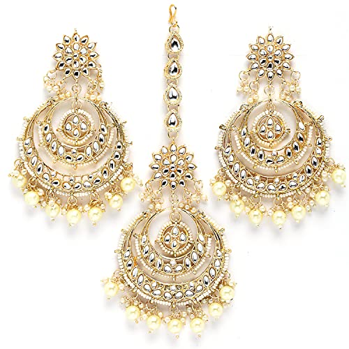 ZENEME Traditional Gold Plated Big Chandbali Kundan & Pearl Earri...