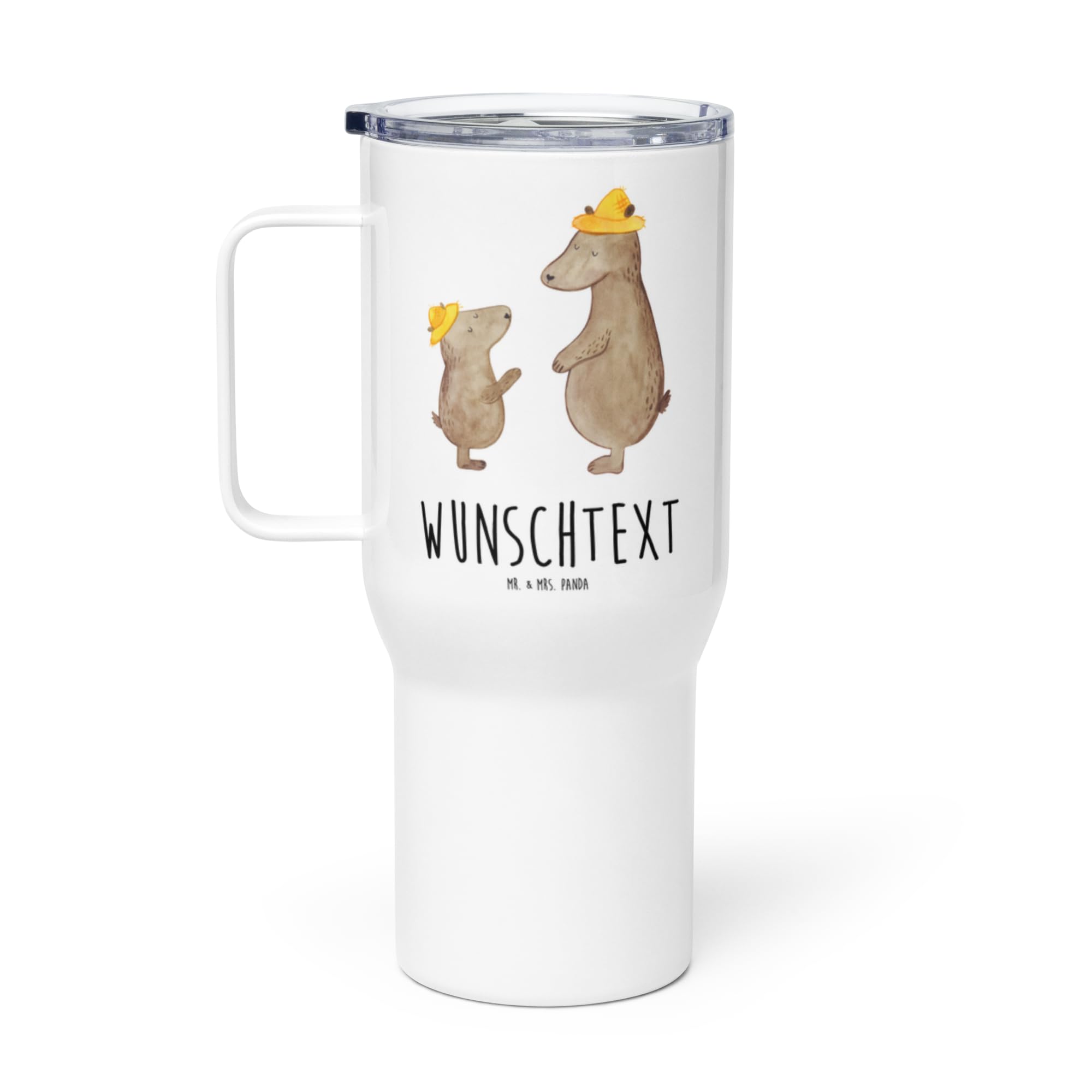 Mr. & Mrs. Panda Personalisierter XXL Thermobecher Bären mit Hut - Personalisierte Geschenke, Familie, Kinder, Reisebecher, Vater, Vatertag, XL, PersonalisierteXL Reisetasse, Muttertag