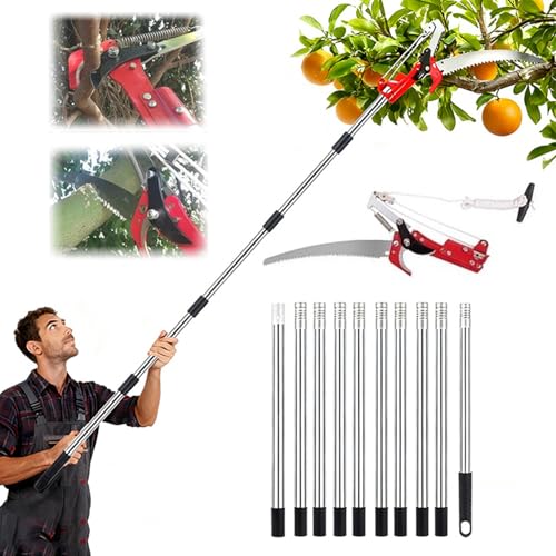 Coupe Branche Telescopique,Scie d'Élagage Manuelle,Secateur Telescopique Réglable En Hauteur Sur 5 m,Avec 10 Poteaux Alliage Aluminium Pour Élagage Coupe...