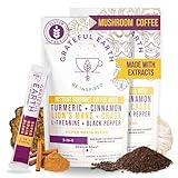 Grateful Earth Mushroom Coffee, Coconut Instant Coffee with Cinnamon, Turmeric, Lion’s Mane Mushrooms, L-Theanine, Chaga, Super Brain Blend, Energy & Immune Support, Dairy & Gluten Free, 2 Bags, 40 Ct