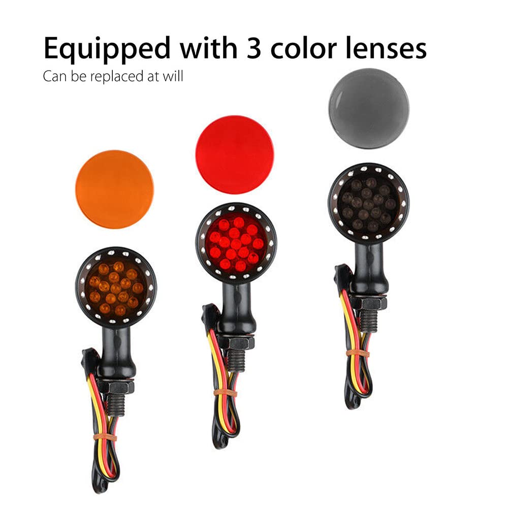 DREAMIZER Motorcycle Turn Signal Lights 15 LED Flashing Light Bullet for Sportster Bobber Chopper Cafe Racer - Black Housing Red Light