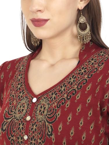 Image of Rosary Women's Winter Wear Jacquard Woolen Straight Kurti with 2 Side Pockets