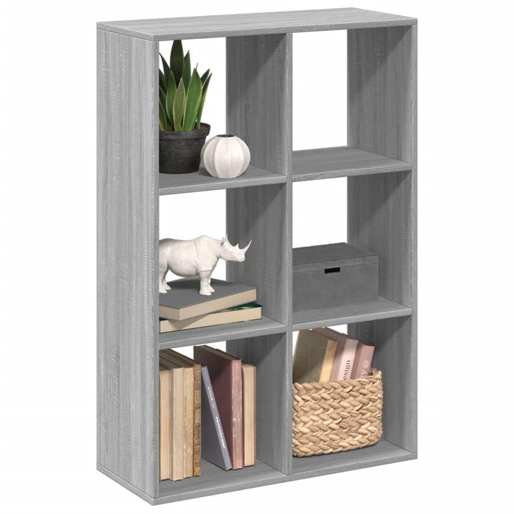 Scaffale divisorio per libri, scaffale modulare a 6 scomparti, scaffale a cubo per soggiorno e ufficio, in legno, grigio sonoma, 69,5 x 29 x 103,5 cm