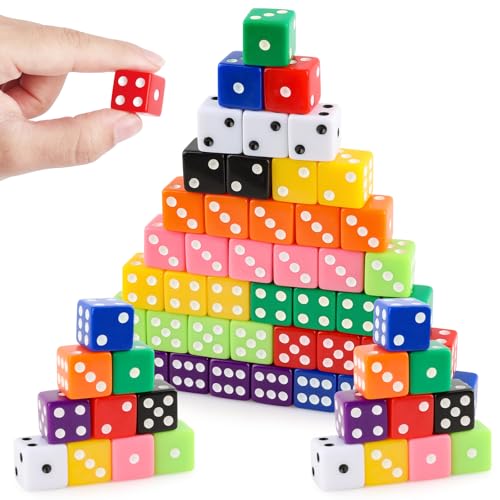 50 Pieces Colored Dice Set 16mm Standard Game Dices Acrylic 6 Sided Colorful Bulk Casino Dice for Casino Theme Party Board Games Vegas Birthday Party...