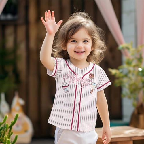 Image of Hawaiian Baseball Jersey for Toddler Girls Summer Vacation Theme Park Outfit Short Sleeve Button Down Shirt