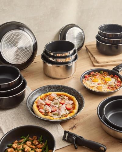 BERGNER Black Edition | Set de 3 Casseroles de Cuisine de 16, 18 et 20 cm + 1 Manche Ergonomique et Amovible | Aluminium Pressé et Antiadhésif | Pour tous Types de Cuisinières et de Four – Image 6