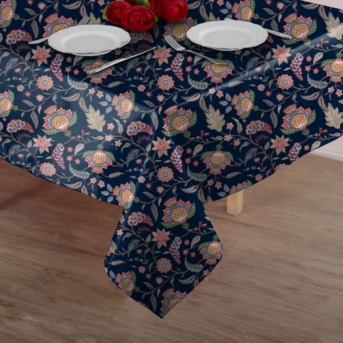 Image of Casableu Kasbah Navy Blue Table Cloth for 6 Seater Dining Table | 52x72 Inch Rectangular Table Cover | Dust-Proof, Washable Fabric | Decorative Dining Table Cover for Home