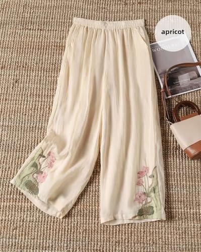 Women's Summer Chinese Loose Fit Embroidered Casual Pants Vintage Bell Bottoms Trouser3