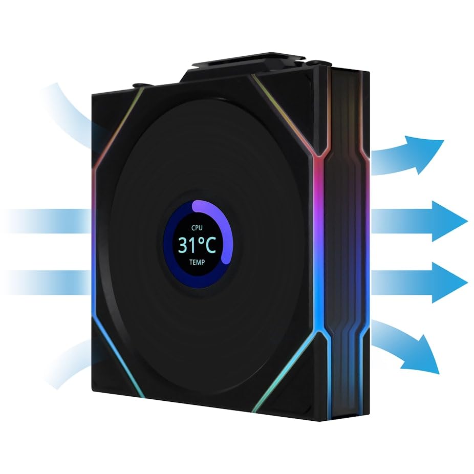 Lian Li UNI FAN TL Wireless LCD PC Fan 120mm RGB – 3-Pack Gaming PC Fans Black | PWM Fans - 26 ARGB LEDs - Up to 1,900 RPM - Daisy Chain - High Airflow - Low Vibration - Silent - Infinity Mirror