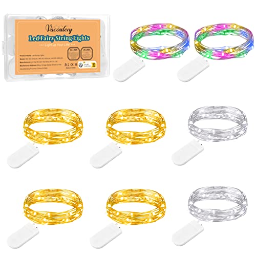 LED Lichterkette Batterie, 2M 20leds Micro Led Lichterkette Mit Batterie Kupfer Drahtlichterkette für Zimmer Innen Halloween Weihnachts Party Hochzeit Tisch Außen Deko (8 Stück-3 Farbe)