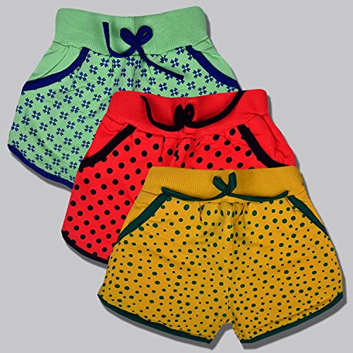 Image of BENAVJI Girl's Regular Fit Printed Cotton Shorts Pack of 3