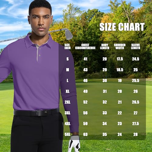 Image of Mens Golf Shirt Long Sleeve Moisture Wicking Dry Fit Performance Solid Pique Collared Golf Polo Shirts for Men