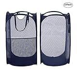 Free Walker Pop Up Laundry Hamper with Side Pocket and Sturdy Handles(2 Packs),Easy to Carry and Stand Up,Foldable Mesh Popup Hamper for Kids and Adults(Blue)